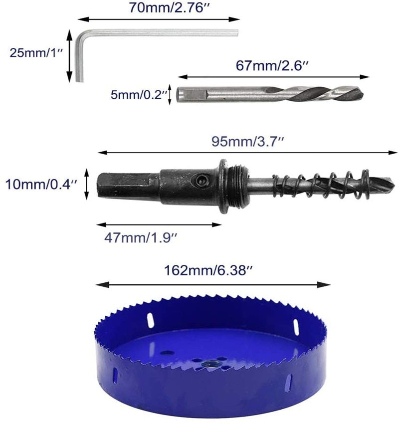 Luomorgo 6 3/8 inch 162mm Hole Saw, 1 1/4 inch Cutting Depth HSS Bi-Metal Hole Cutter with Hex Shank Drill Bit Adapter for Wood Cornhole Boards Plastic Drywall Fiberboard - Image 2